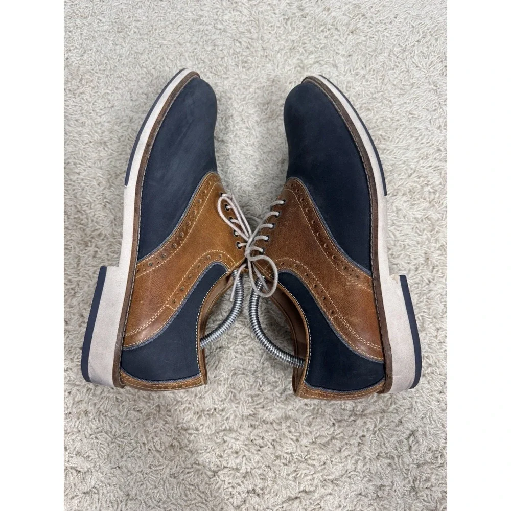 Johnston & Murphy Blue Suede And Tan Leather Saddle Shoes Mens 10M Preppy Career